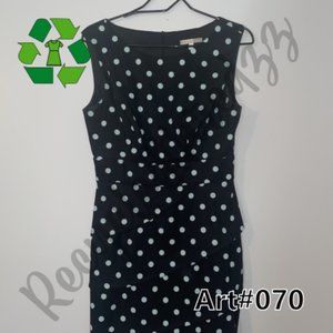 Signature Sabrina Cute Black Midi dress with light blue polka dots Size 8 *070